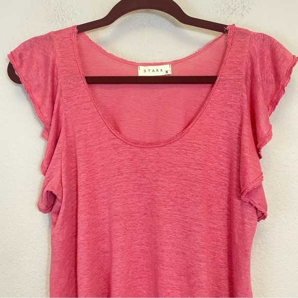 Stark X Pink Linen Flutter Sleeves Scoop Neck Relaxed Fit Top Size XS - Picture 4 of 8
